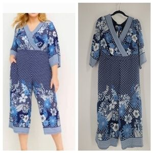 Lane‎ Bryant blue floral pantsuit jumper wide leg Flowy plus size 12